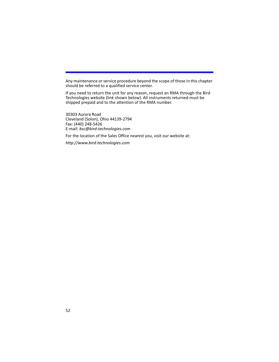 Customer service | Bird Technologies 3129 Display User Manual | Page 68 / 72