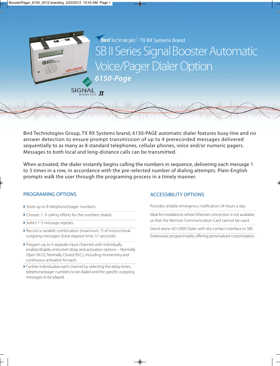 Bird Technologies 6150-PAGE-Datasheet User Manual | 2 pages