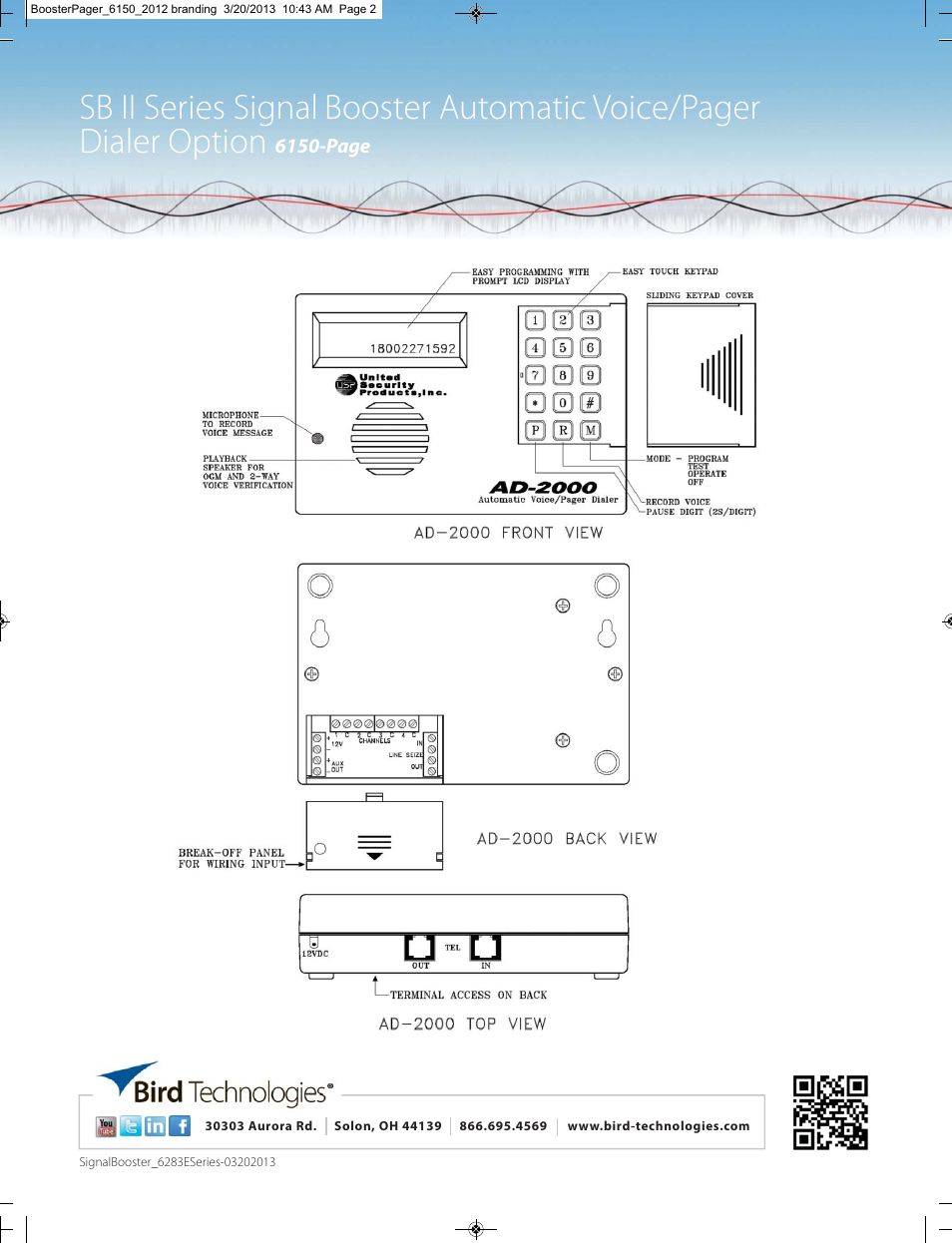 6150-page | Bird Technologies 6150-PAGE-Datasheet User Manual | Page 2 / 2