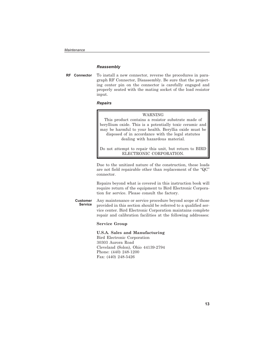 Bird Technologies 8000 Series User Manual | Page 21 / 24