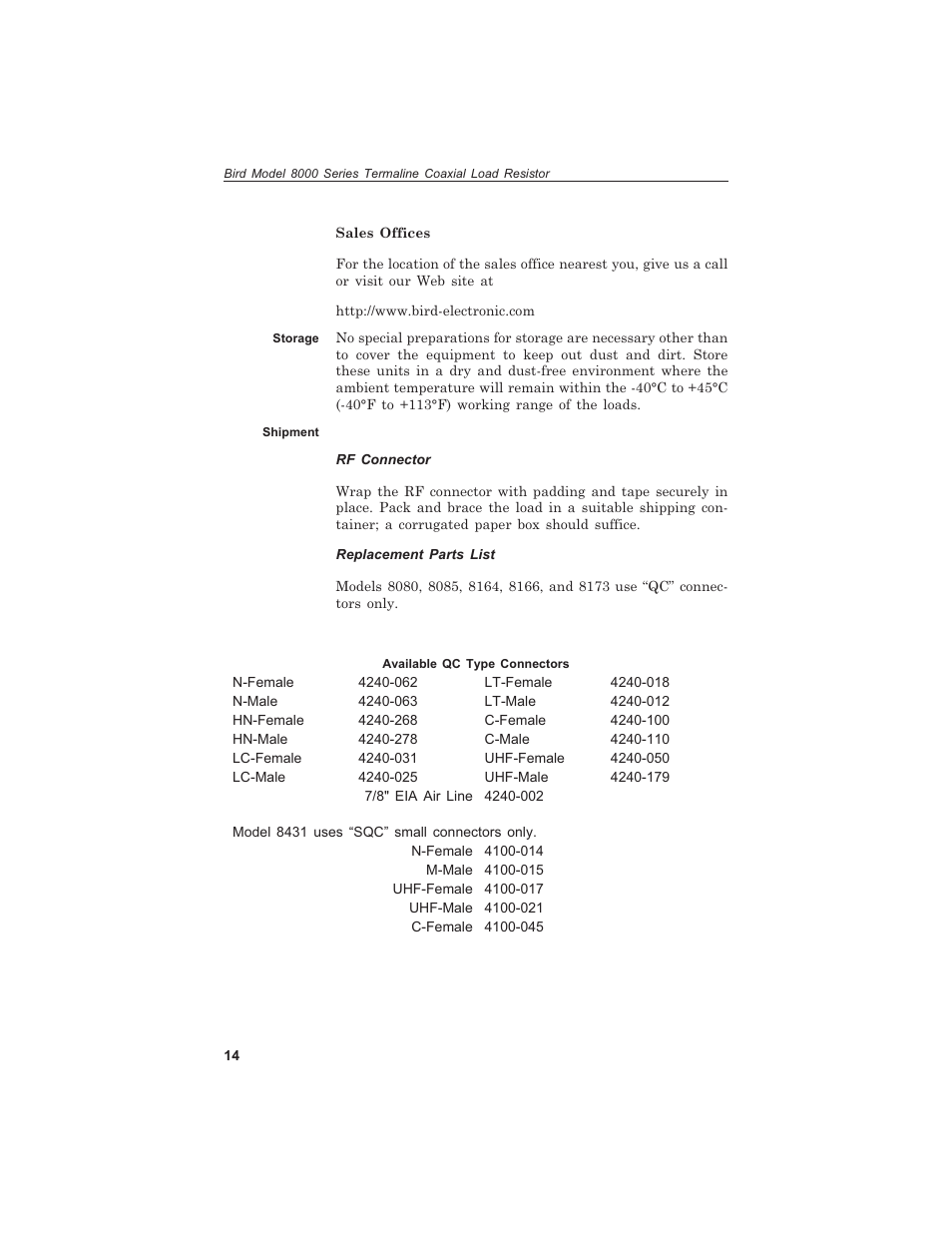 Bird Technologies 8000 Series User Manual | Page 22 / 24