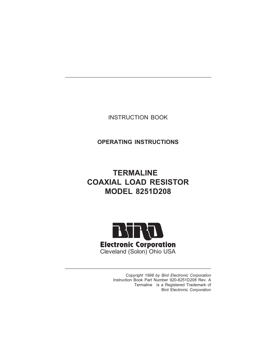 Bird Technologies 8251D208 User Manual | 32 pages