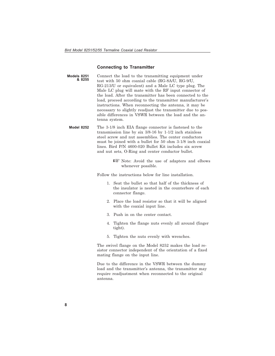 Bird Technologies 8255 User Manual | Page 20 / 32