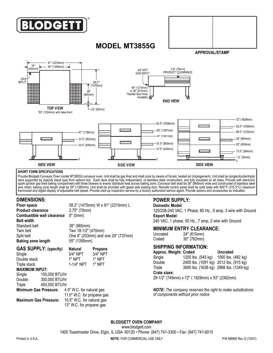 Model mt3855g | Blodgett MT3855G User Manual | Page 2 / 2