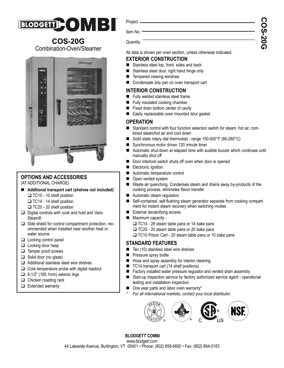 Blodgett COMBI COS-20G User Manual | 2 pages