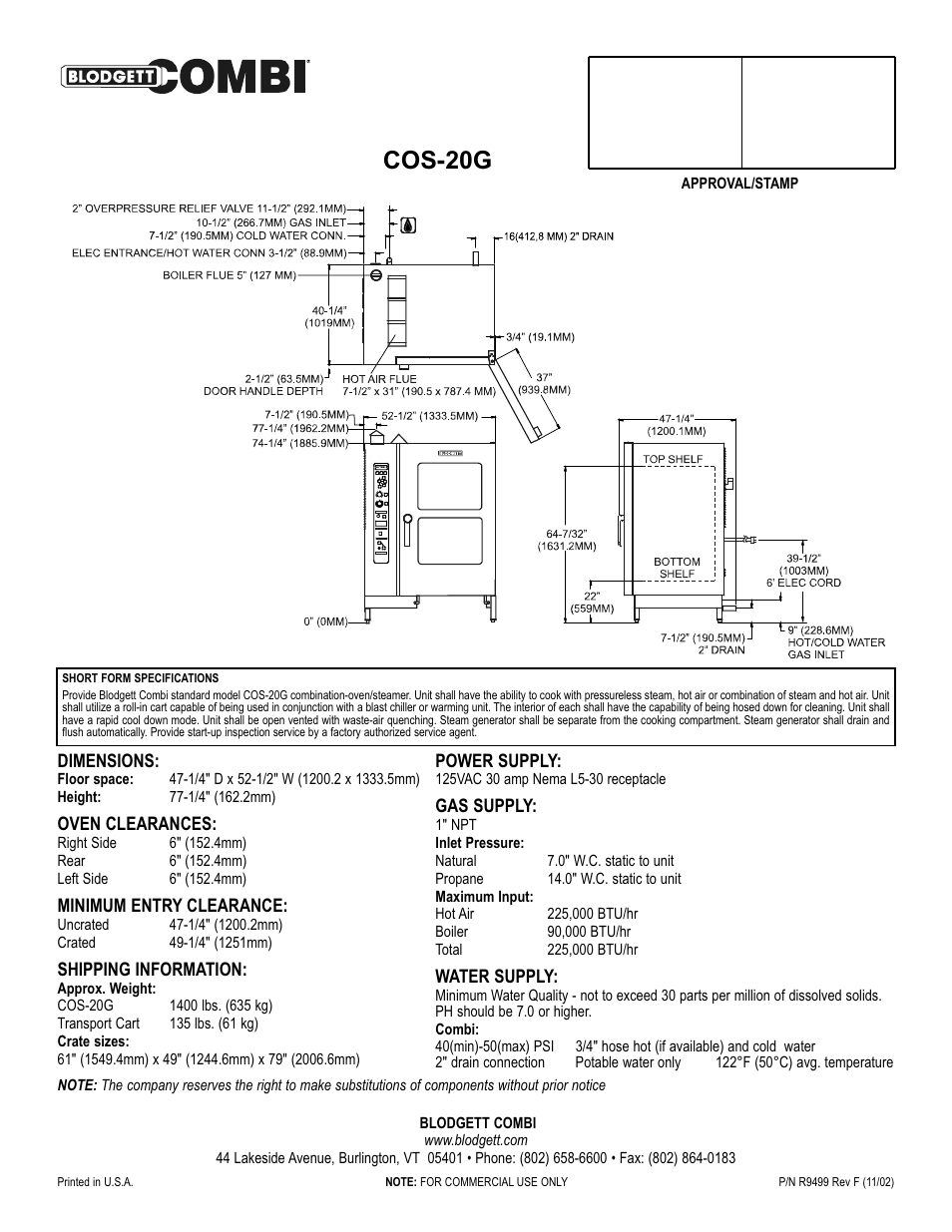 Cos-20g | Blodgett COMBI COS-20G User Manual | Page 2 / 2