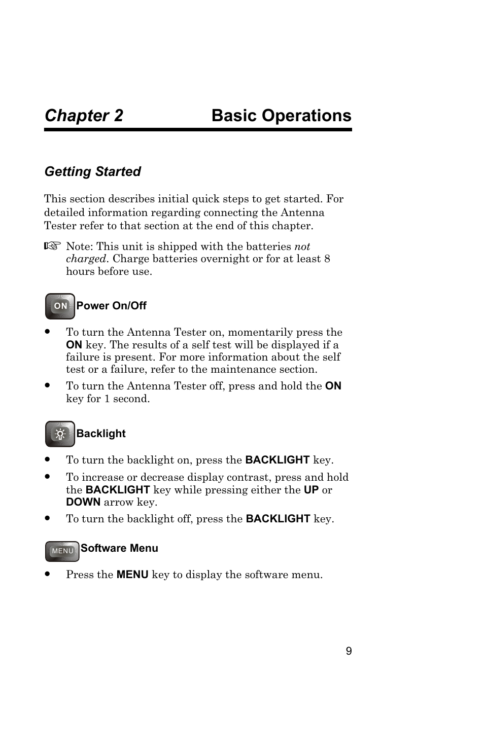 Chapter 2 basic operations, Getting started, Basic operations | Bird Technologies AT100 User Manual | Page 19 / 55