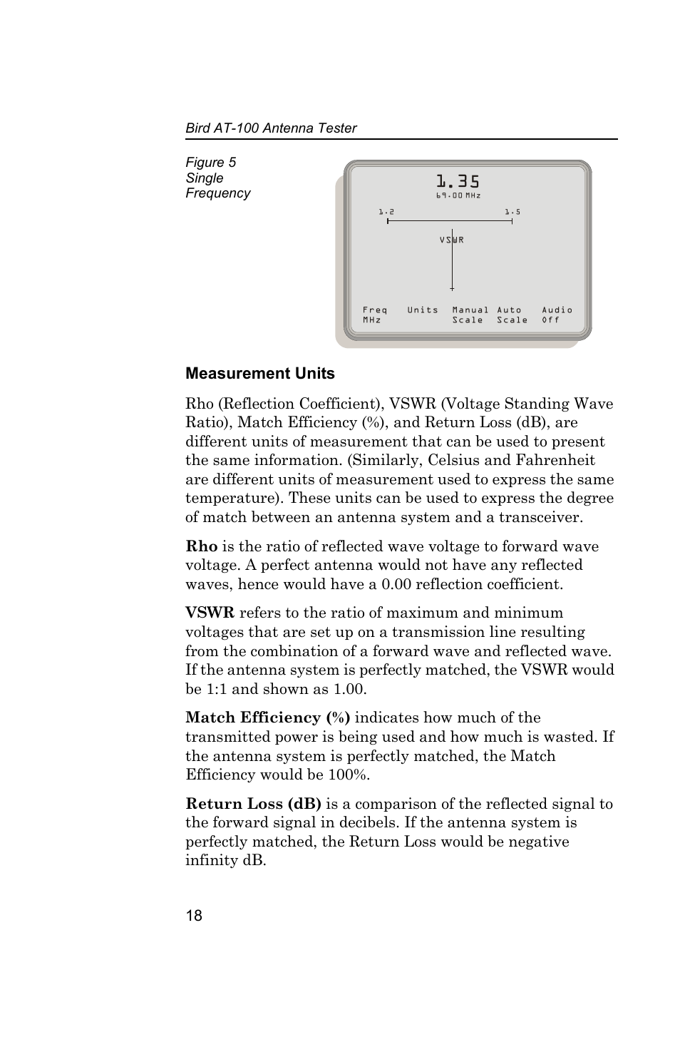 Figure 5 single frequency, Measurement units | Bird Technologies AT100 User Manual | Page 28 / 55