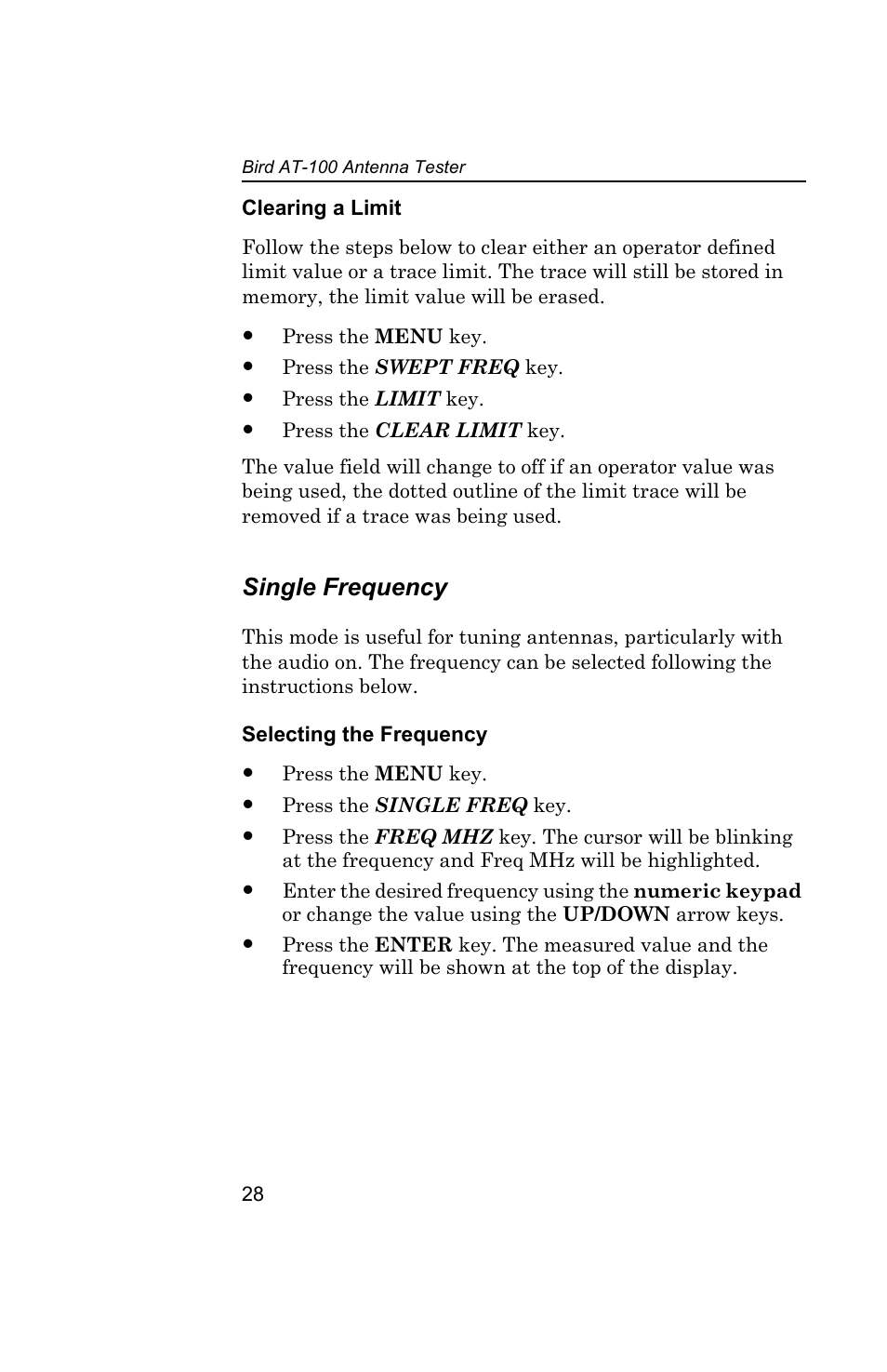 Single frequency | Bird Technologies AT100 User Manual | Page 38 / 55
