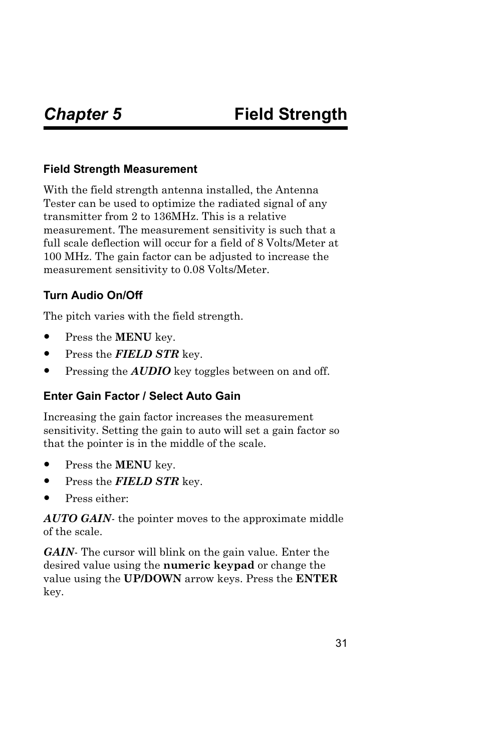 Chapter 5 field strength, Field strength | Bird Technologies AT100 User Manual | Page 41 / 55