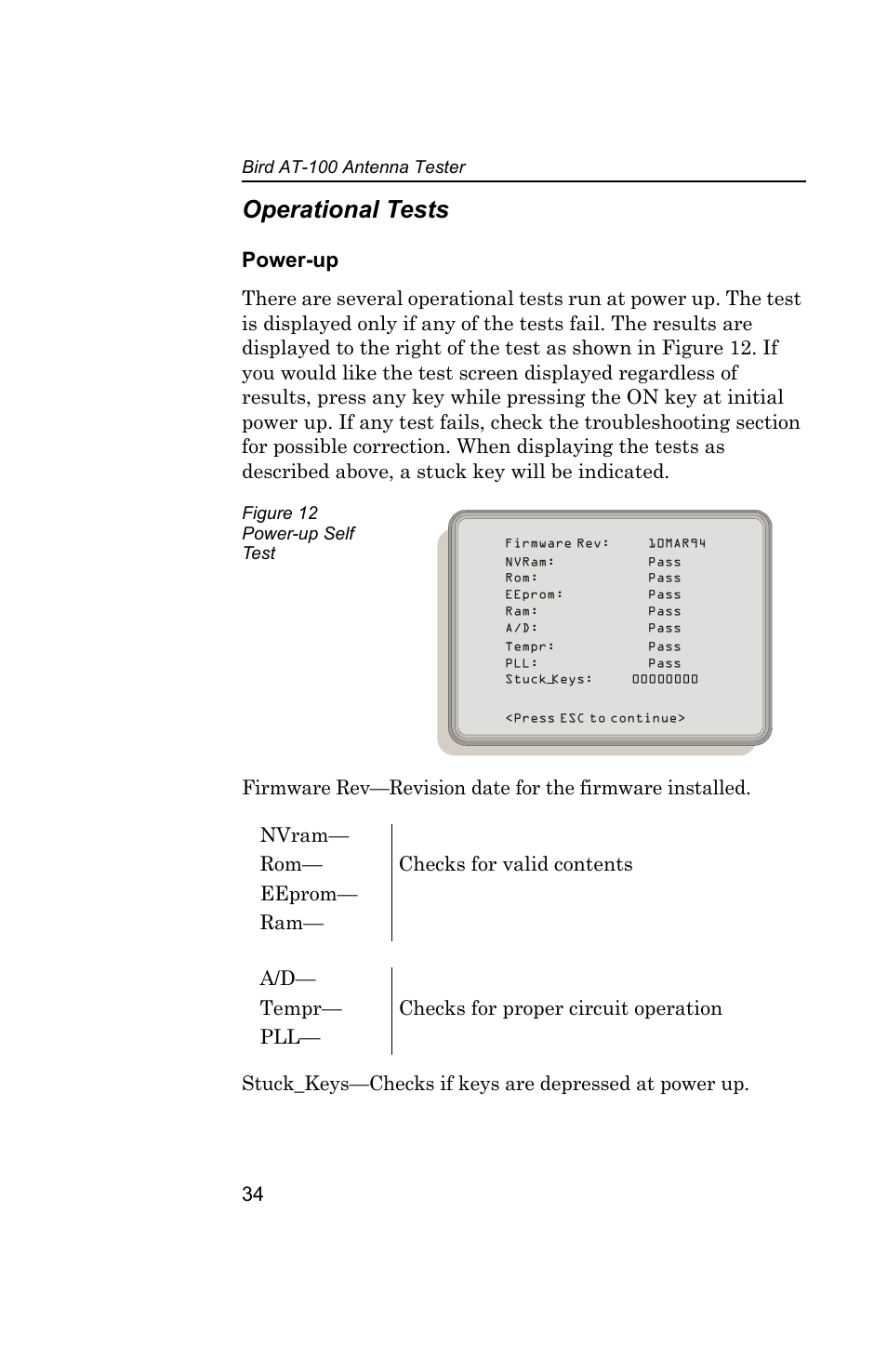 Operational tests, Figure 12 power-up self test | Bird Technologies AT100 User Manual | Page 44 / 55