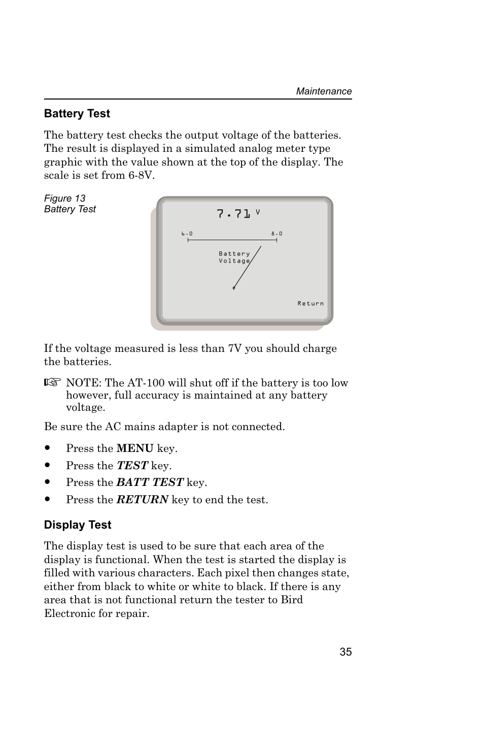 Figure 13 battery test | Bird Technologies AT100 User Manual | Page 45 / 55