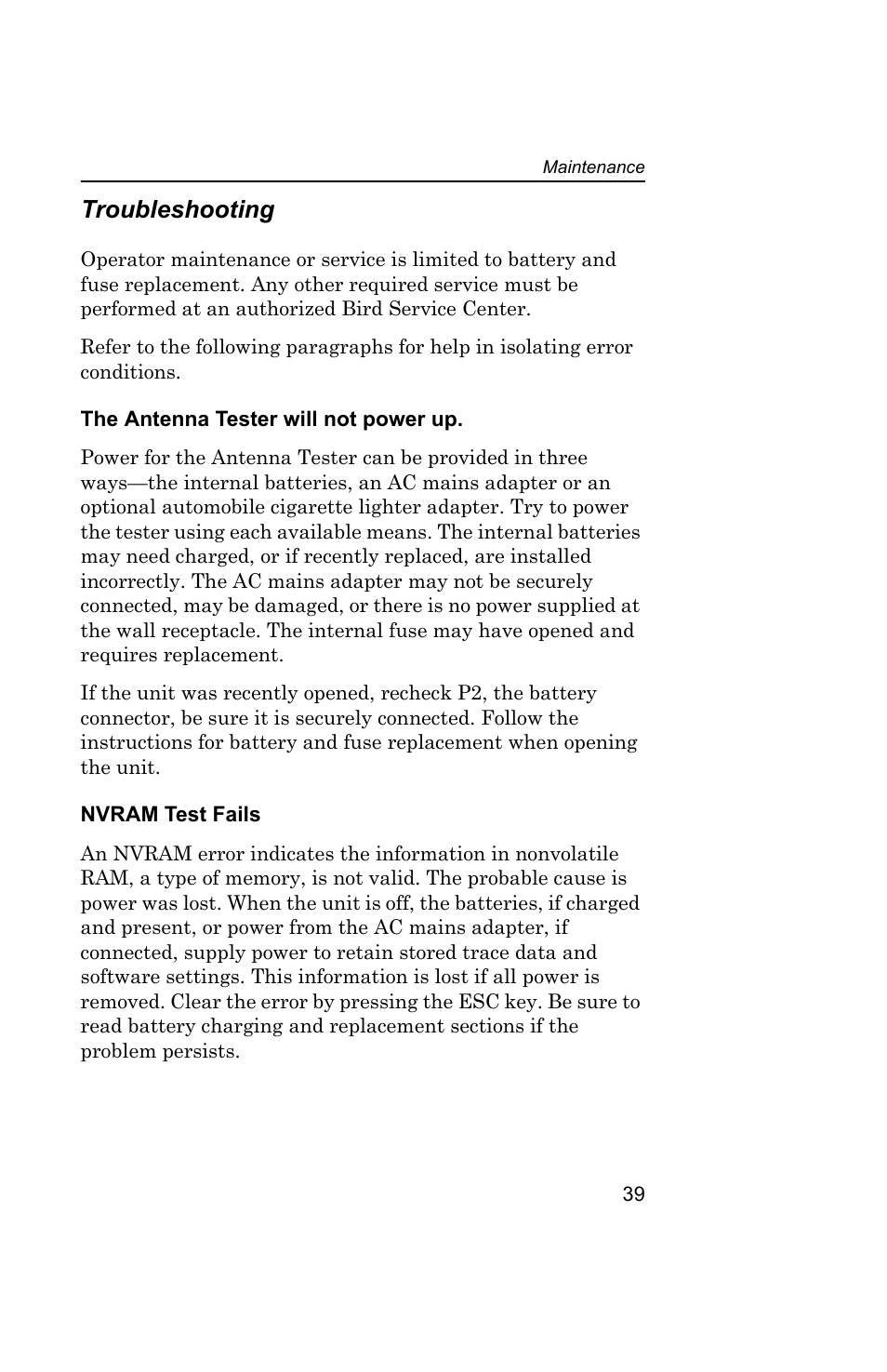 Troubleshooting | Bird Technologies AT100 User Manual | Page 49 / 55