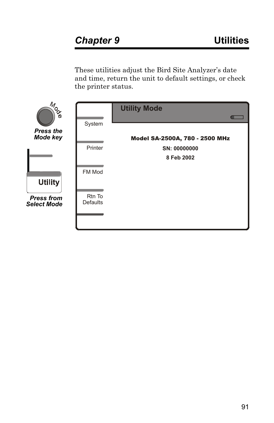 Chapter 9 utilities, Utilities | Bird Technologies SA-4000 User Manual | Page 101 / 124