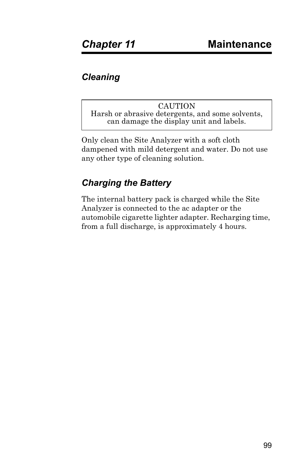 Chapter 11 maintenance, Cleaning, Charging the battery | Maintenance, Cleaning charging the battery | Bird Technologies SA-4000 User Manual | Page 109 / 124