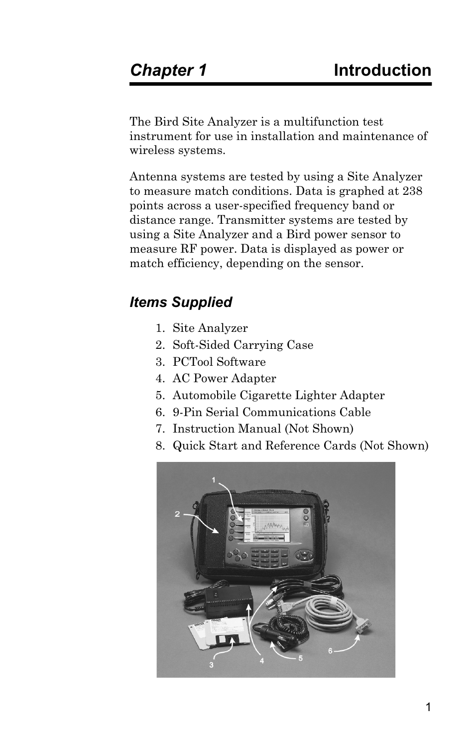 Chapter 1 introduction, Items supplied, Introduction | Bird Technologies SA-4000 User Manual | Page 11 / 124