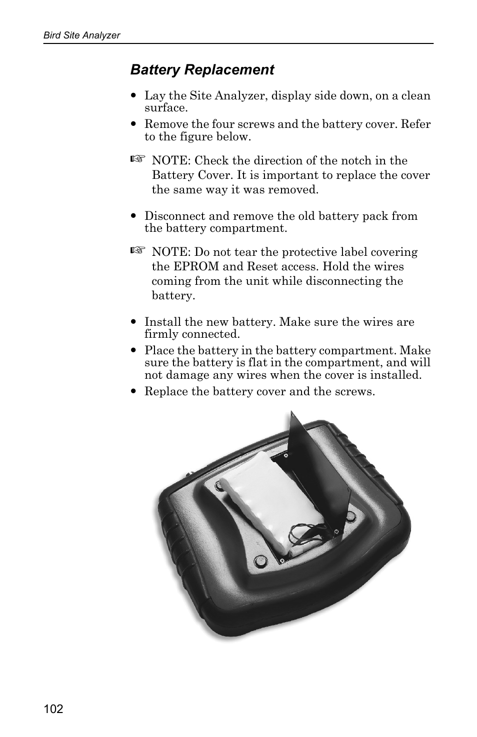 Battery replacement | Bird Technologies SA-4000 User Manual | Page 112 / 124