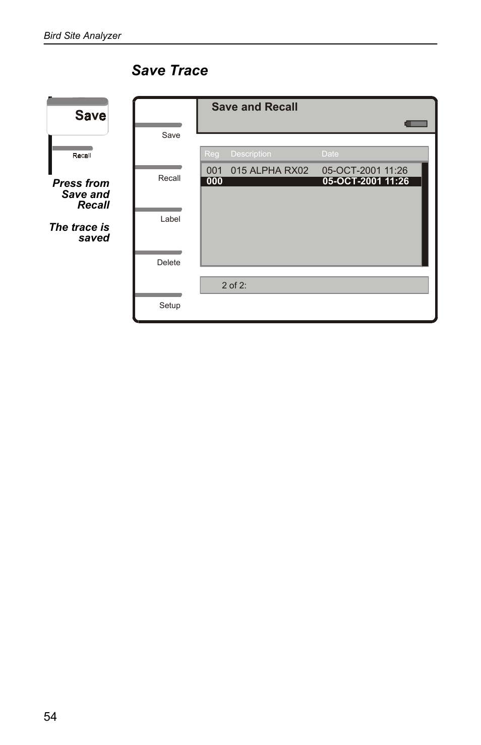 Save trace | Bird Technologies SA-4000 User Manual | Page 64 / 124