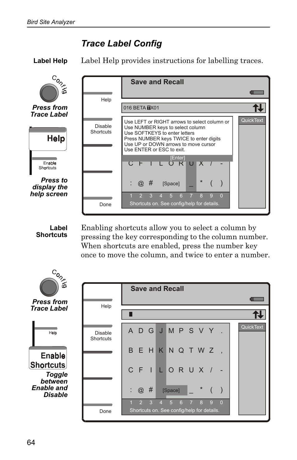 Trace label config | Bird Technologies SA-4000 User Manual | Page 74 / 124