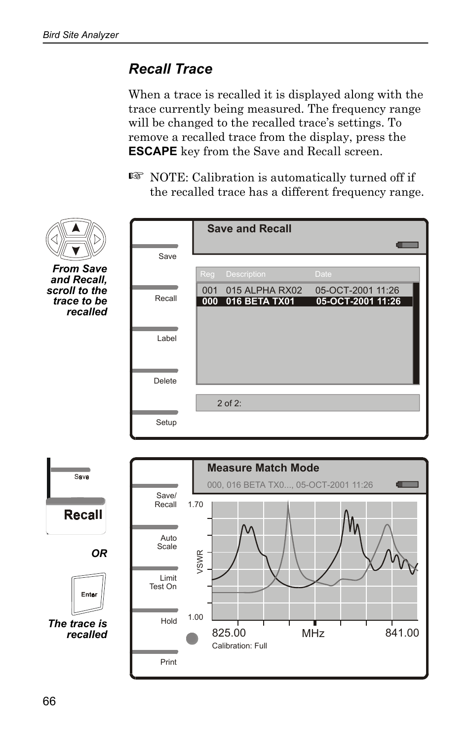 Recall trace | Bird Technologies SA-4000 User Manual | Page 76 / 124