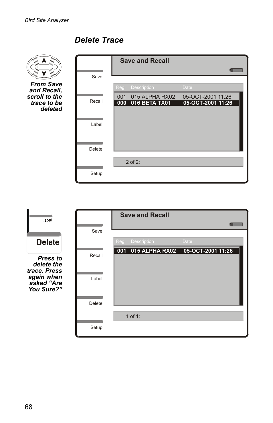 Delete trace | Bird Technologies SA-4000 User Manual | Page 78 / 124
