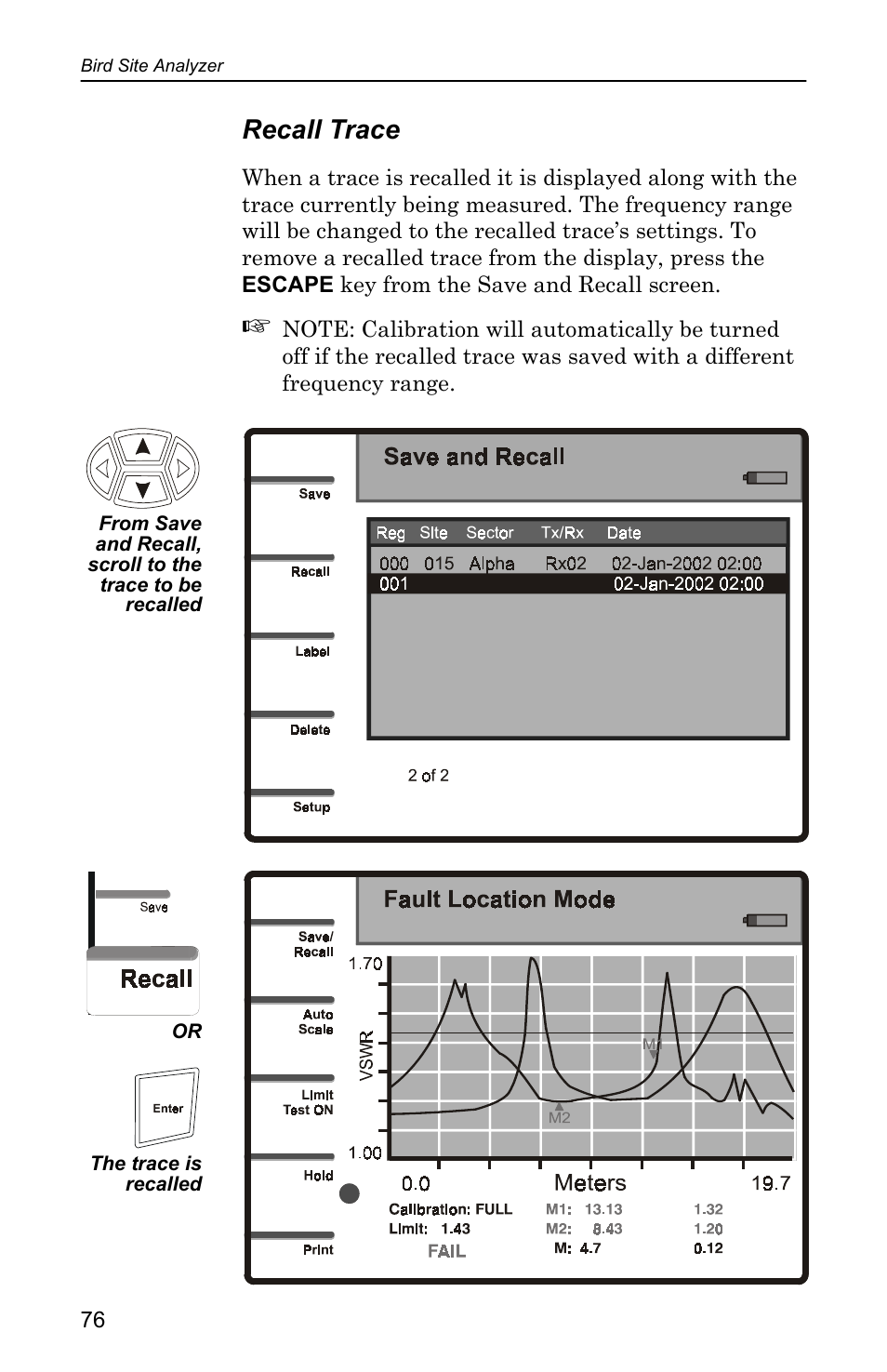 Recall trace | Bird Technologies SA-4000 User Manual | Page 86 / 124