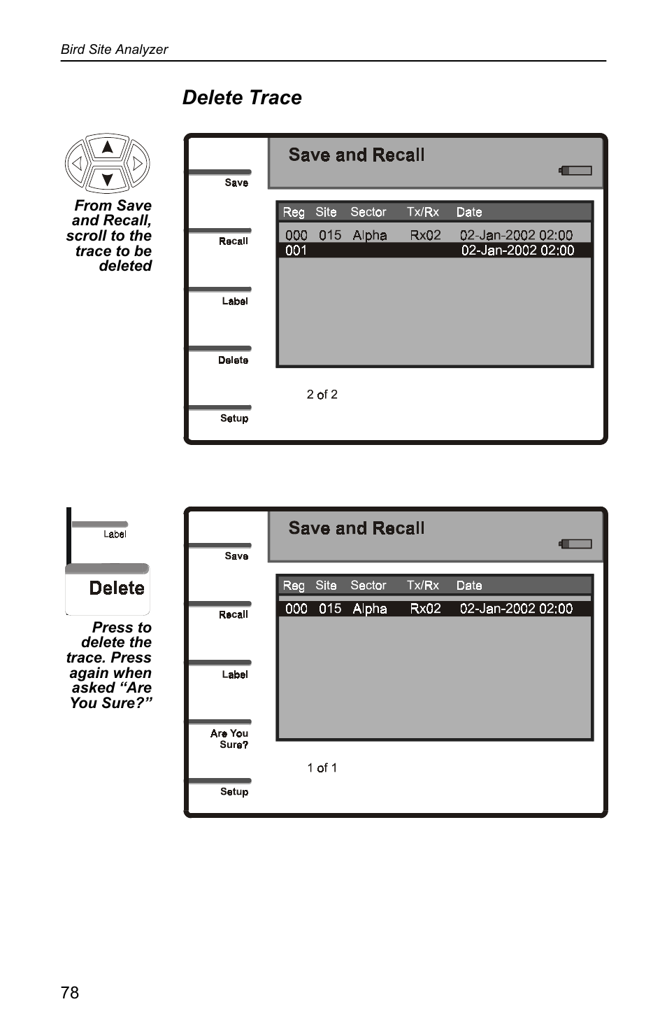 Delete trace | Bird Technologies SA-4000 User Manual | Page 88 / 124