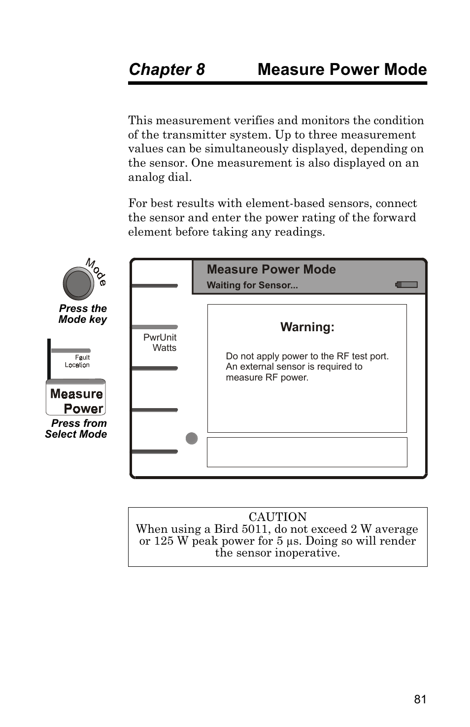 Chapter 8 measure power mode, Measure power mode | Bird Technologies SA-4000 User Manual | Page 91 / 124