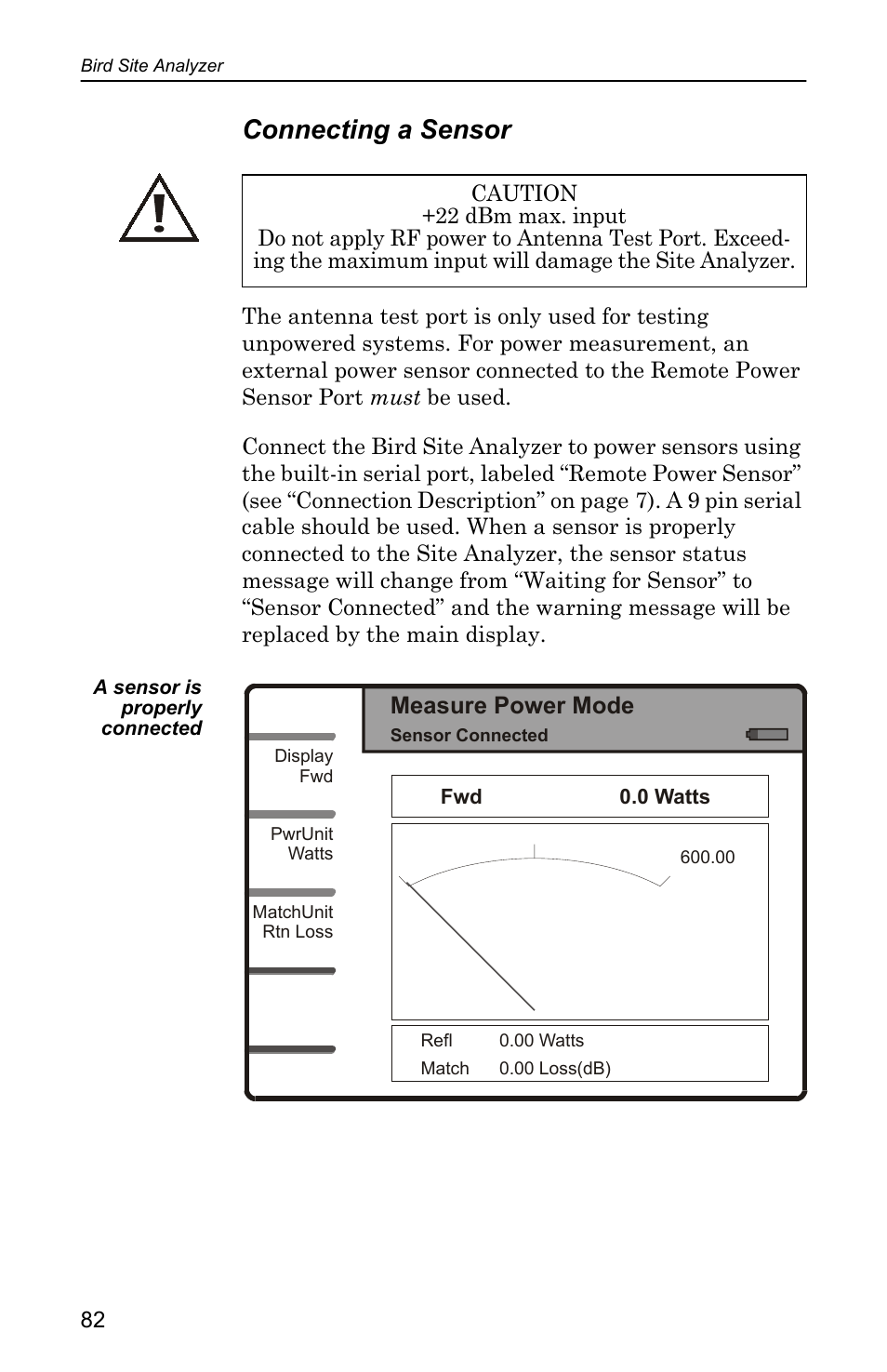 Connecting a sensor, Measure power mode | Bird Technologies SA-4000 User Manual | Page 92 / 124