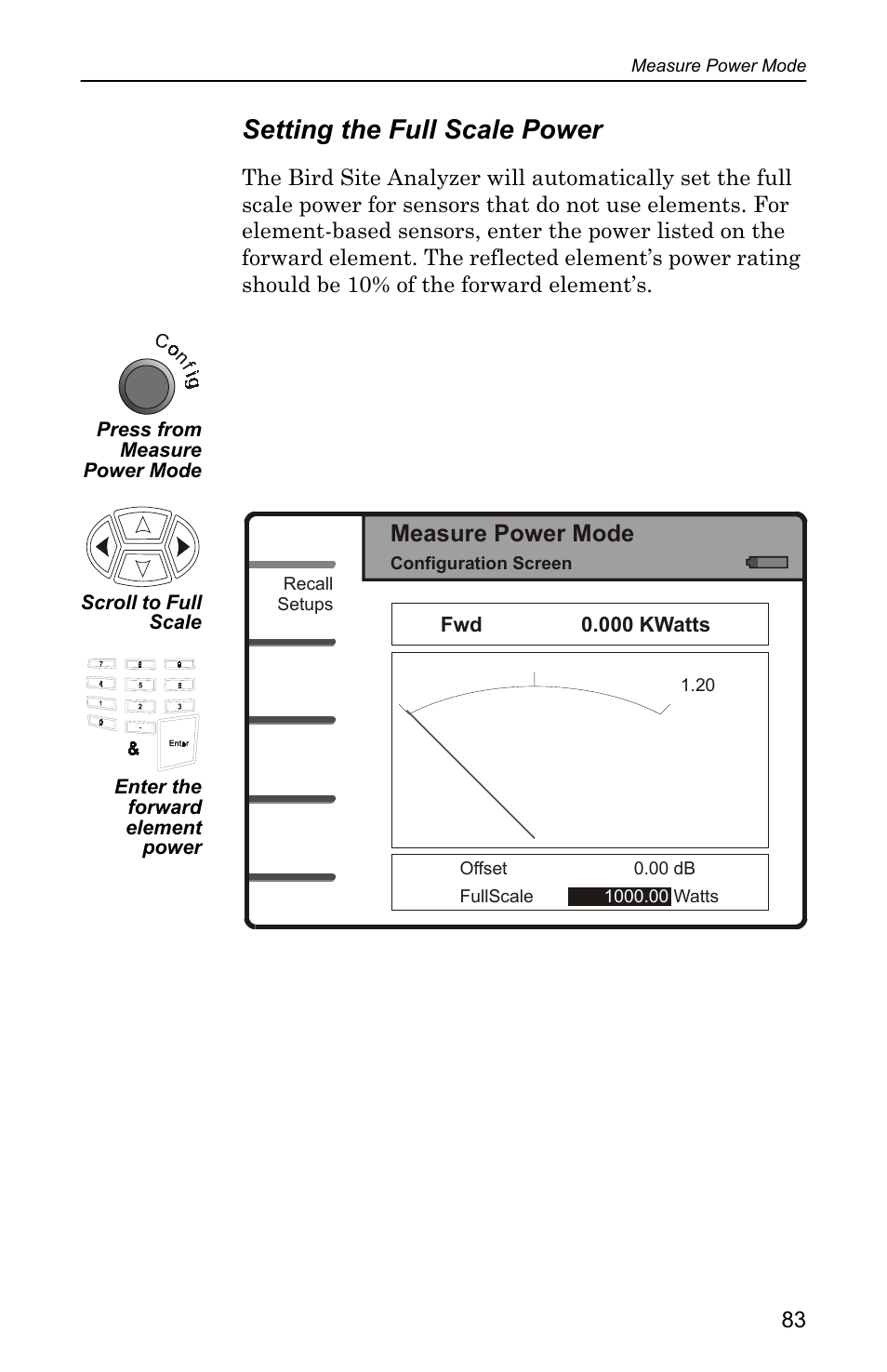 Setting the full scale power, Measure power mode | Bird Technologies SA-4000 User Manual | Page 93 / 124
