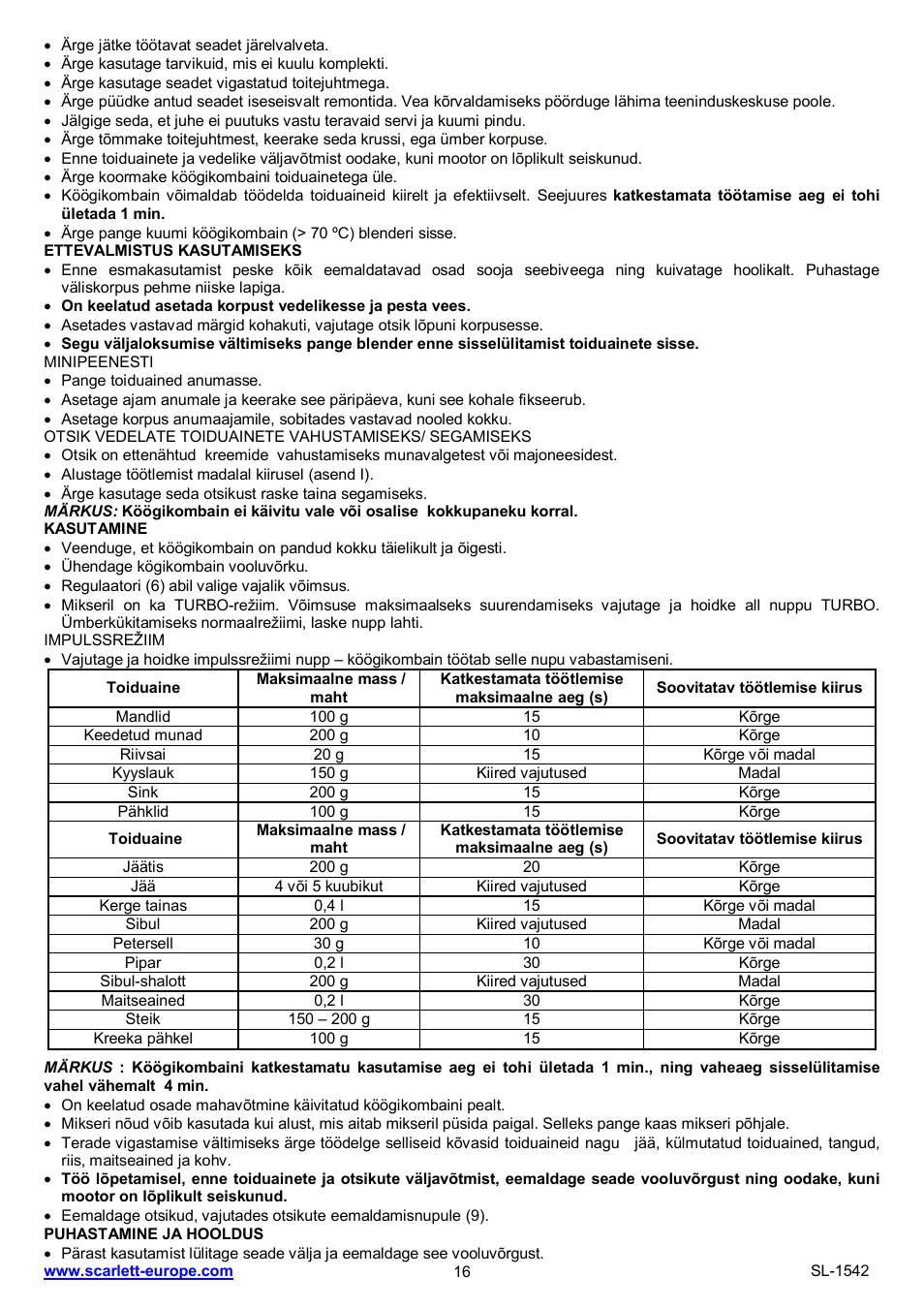 Scarlett SL-1542 User Manual | Page 16 / 25