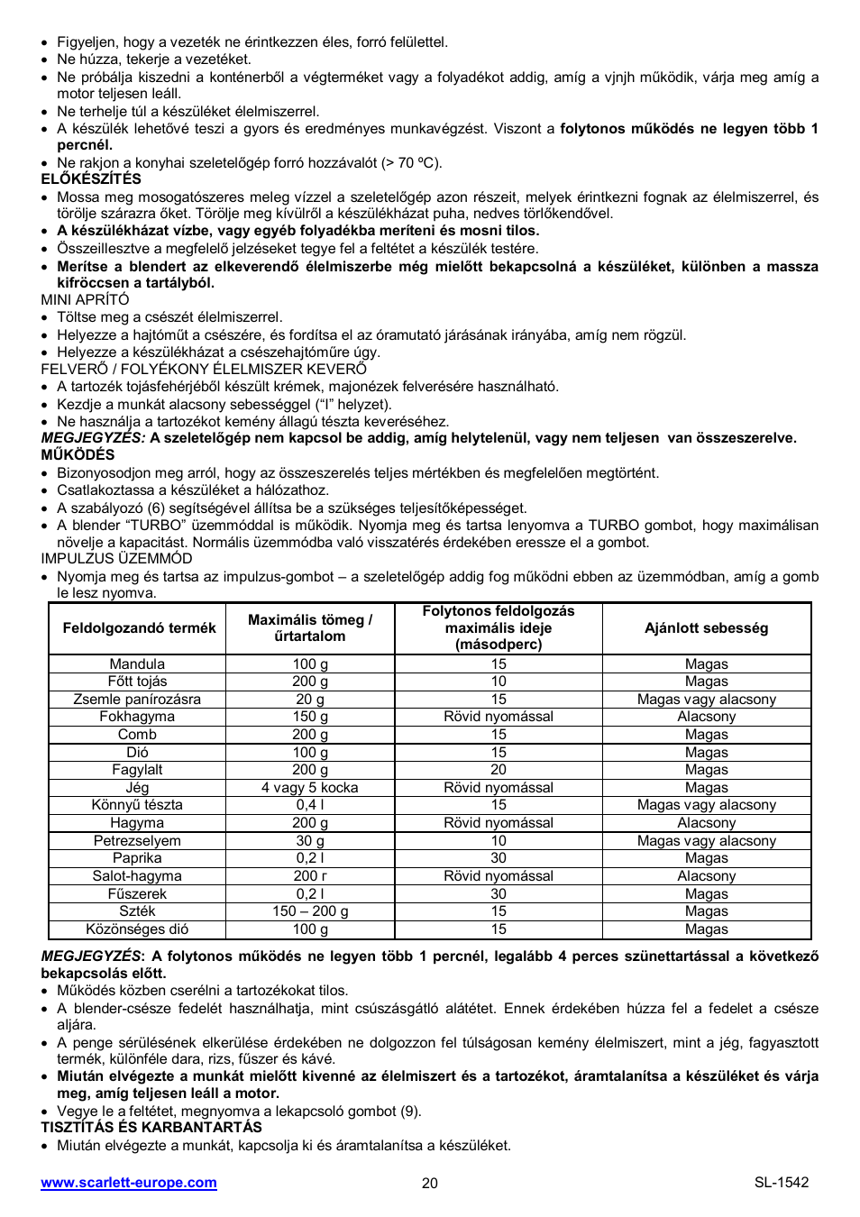 Scarlett SL-1542 User Manual | Page 20 / 25