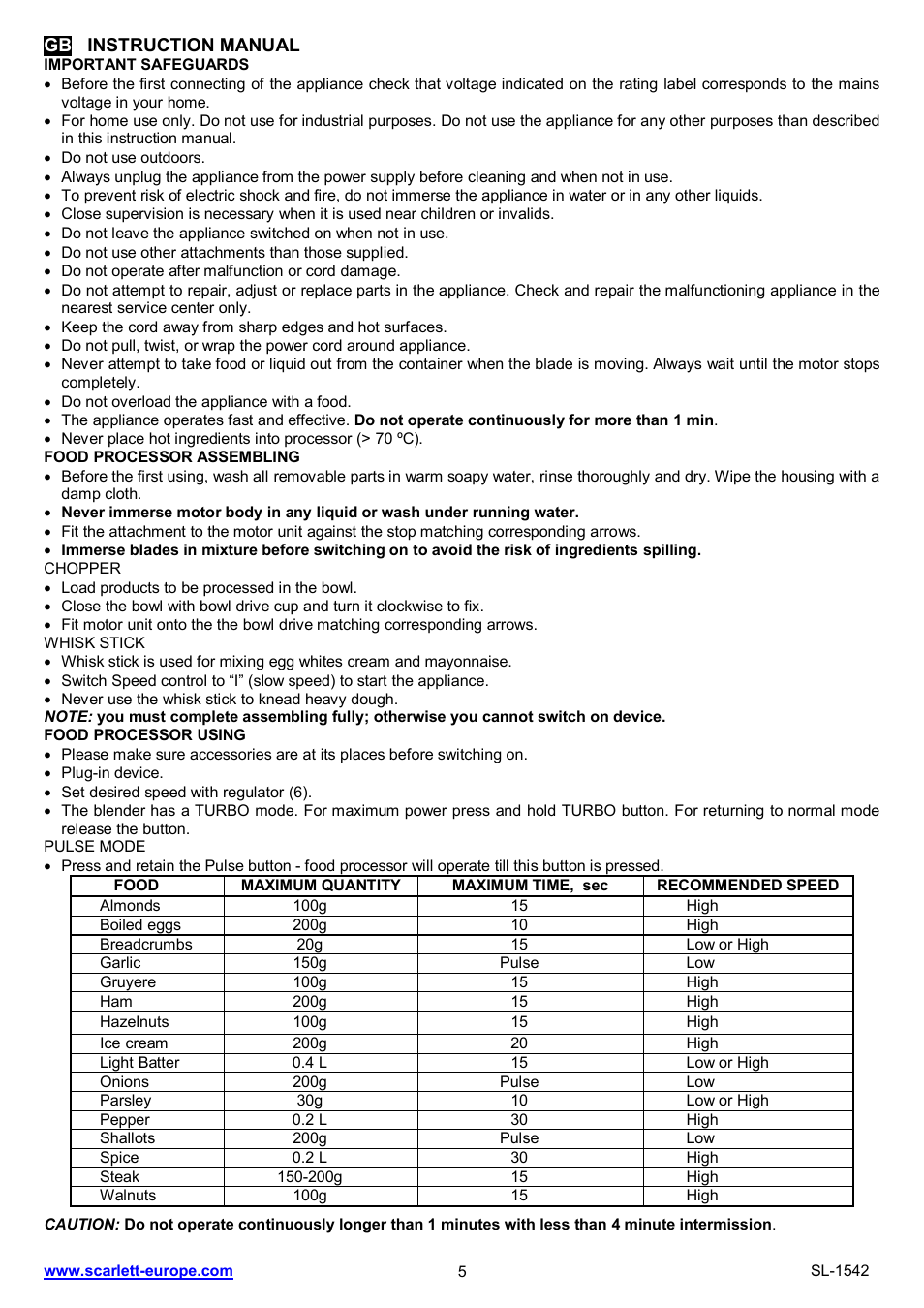 Scarlett SL-1542 User Manual | Page 5 / 25