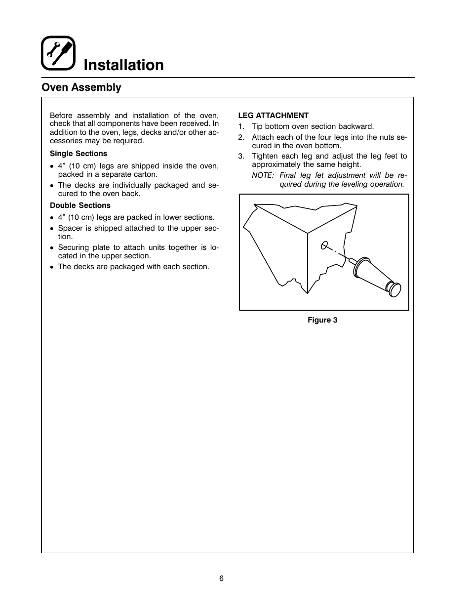 Installation, Oven assembly | Blodgett 1400 SERIES User Manual | Page 10 / 18