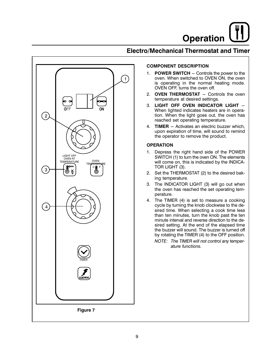 Operation, Electro/mechanical thermostat and timer | Blodgett 1400 SERIES User Manual | Page 13 / 18