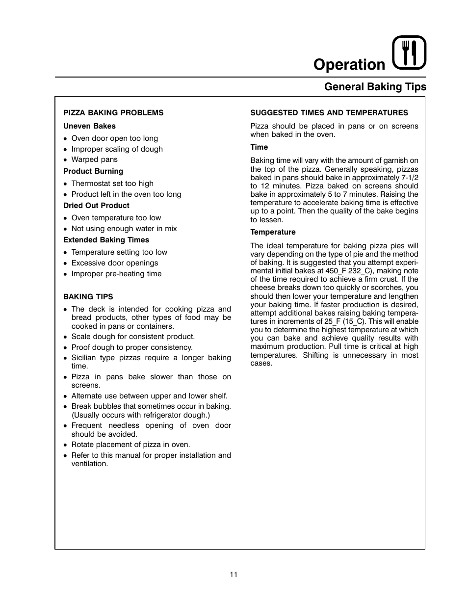 Operation, General baking tips | Blodgett 1400 SERIES User Manual | Page 15 / 18