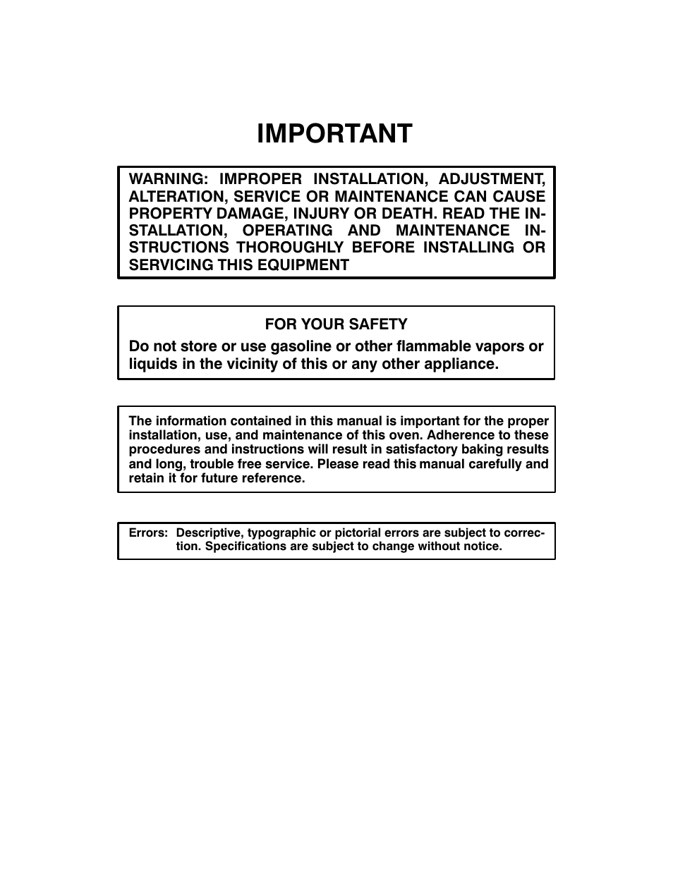 Important | Blodgett 1400 SERIES User Manual | Page 2 / 18