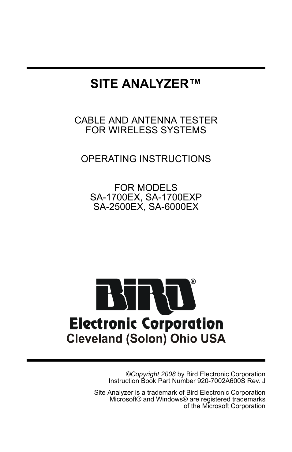 Bird Technologies SA-6000EX User Manual | 162 pages