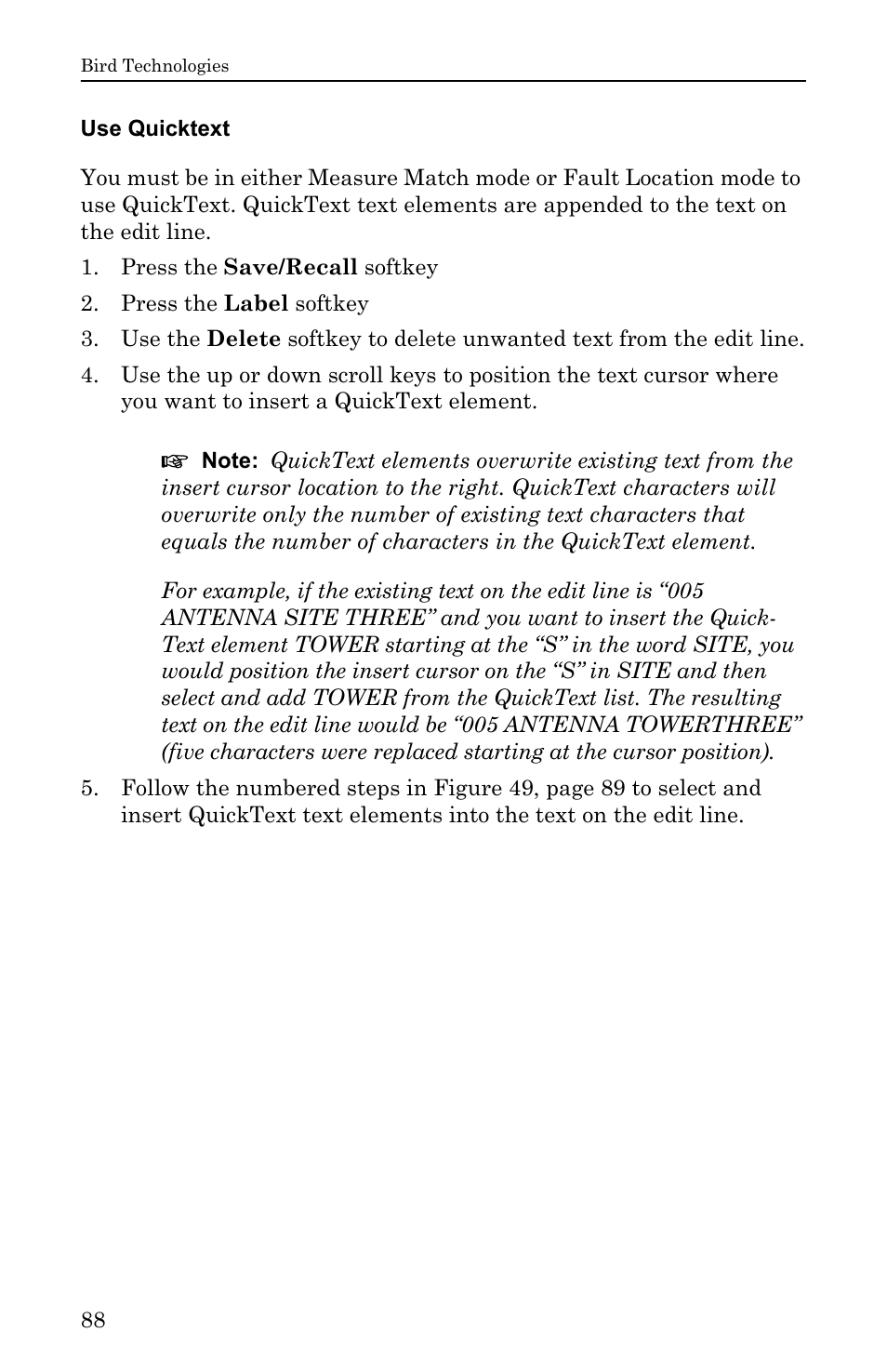 Use quicktext | Bird Technologies SA-6000EX User Manual | Page 104 / 162