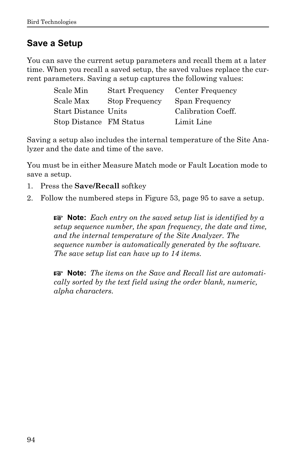 Save a setup | Bird Technologies SA-6000EX User Manual | Page 110 / 162