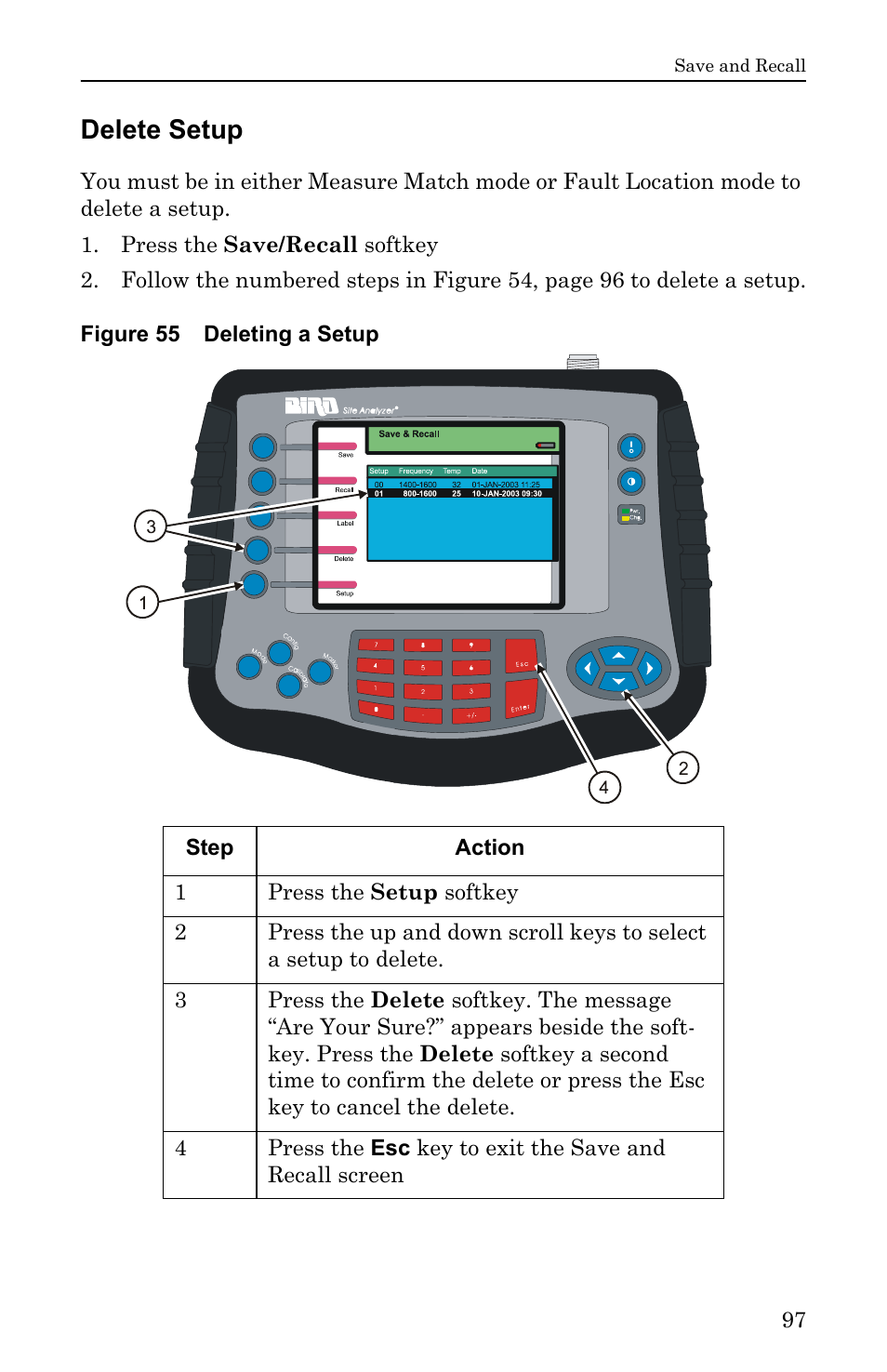 Delete setup, Figure 55 deleting a setup | Bird Technologies SA-6000EX User Manual | Page 113 / 162
