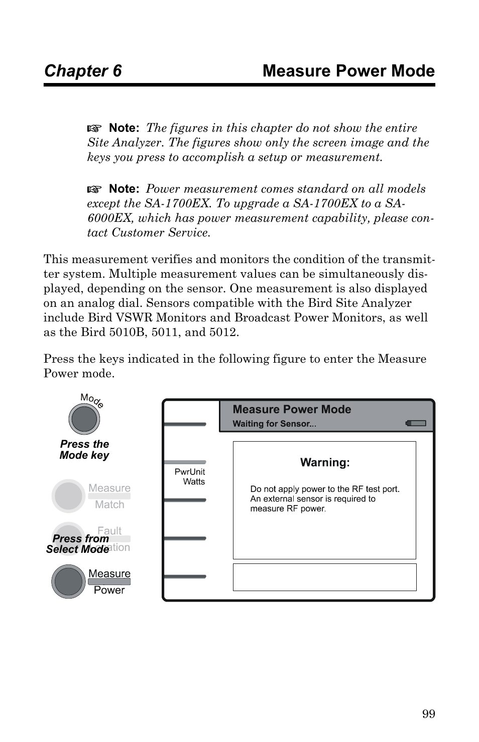 Chapter 6 measure power mode | Bird Technologies SA-6000EX User Manual | Page 115 / 162