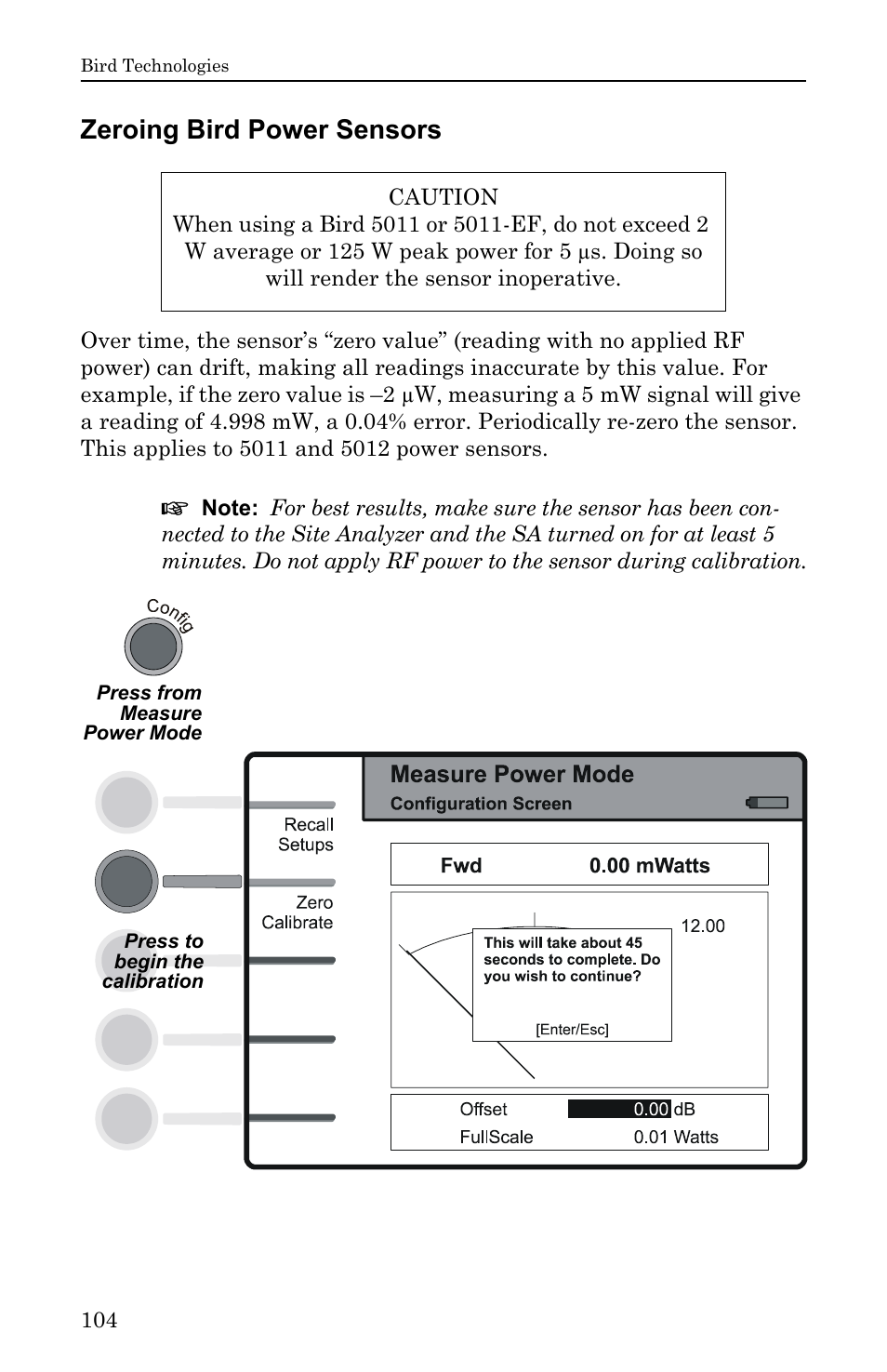 Zeroing bird power sensors | Bird Technologies SA-6000EX User Manual | Page 120 / 162