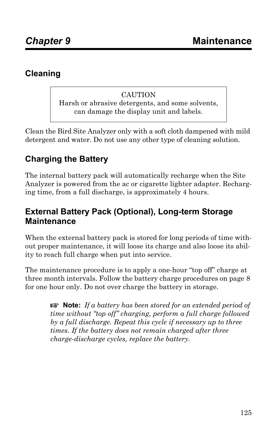Chapter 9 maintenance, Cleaning, Charging the battery | Bird Technologies SA-6000EX User Manual | Page 141 / 162