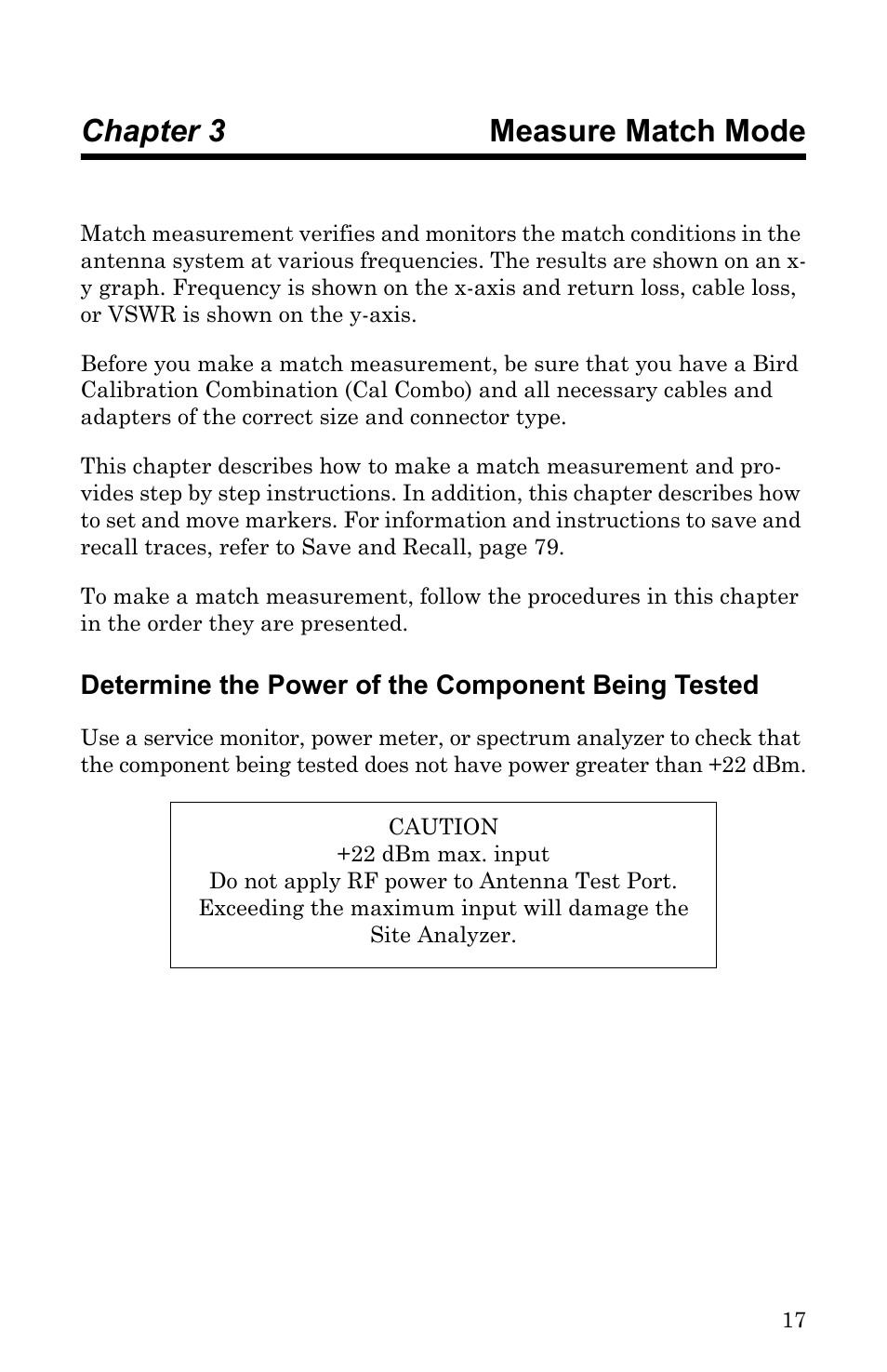 Chapter 3 measure match mode, Determine the power of the component being tested | Bird Technologies SA-6000EX User Manual | Page 33 / 162