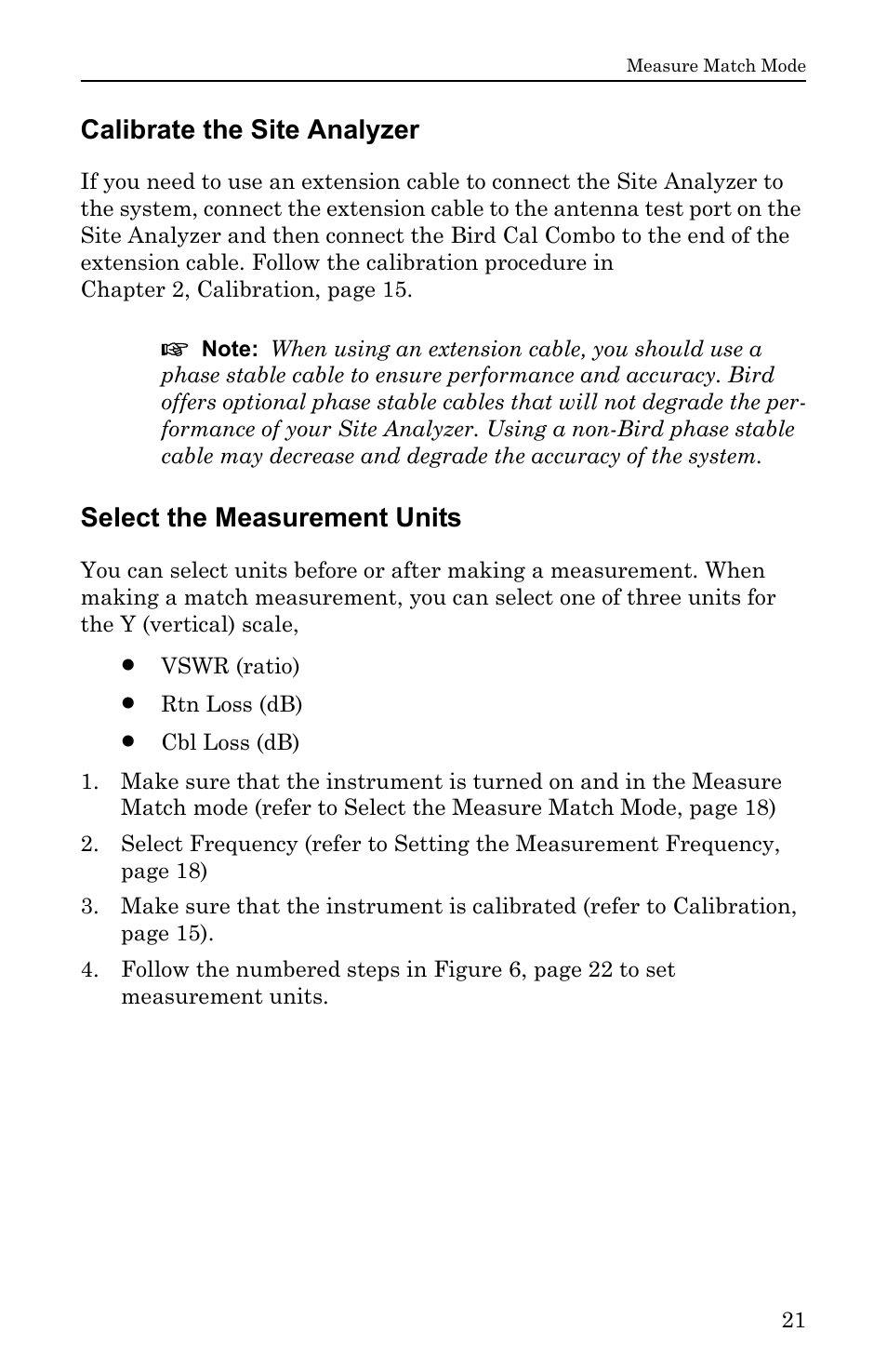 Calibrate the site analyzer, Select the measurement units | Bird Technologies SA-6000EX User Manual | Page 37 / 162