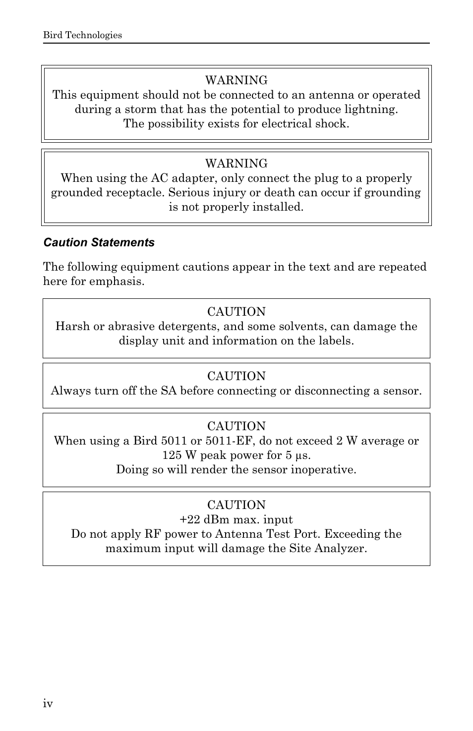 Bird Technologies SA-6000EX User Manual | Page 4 / 162