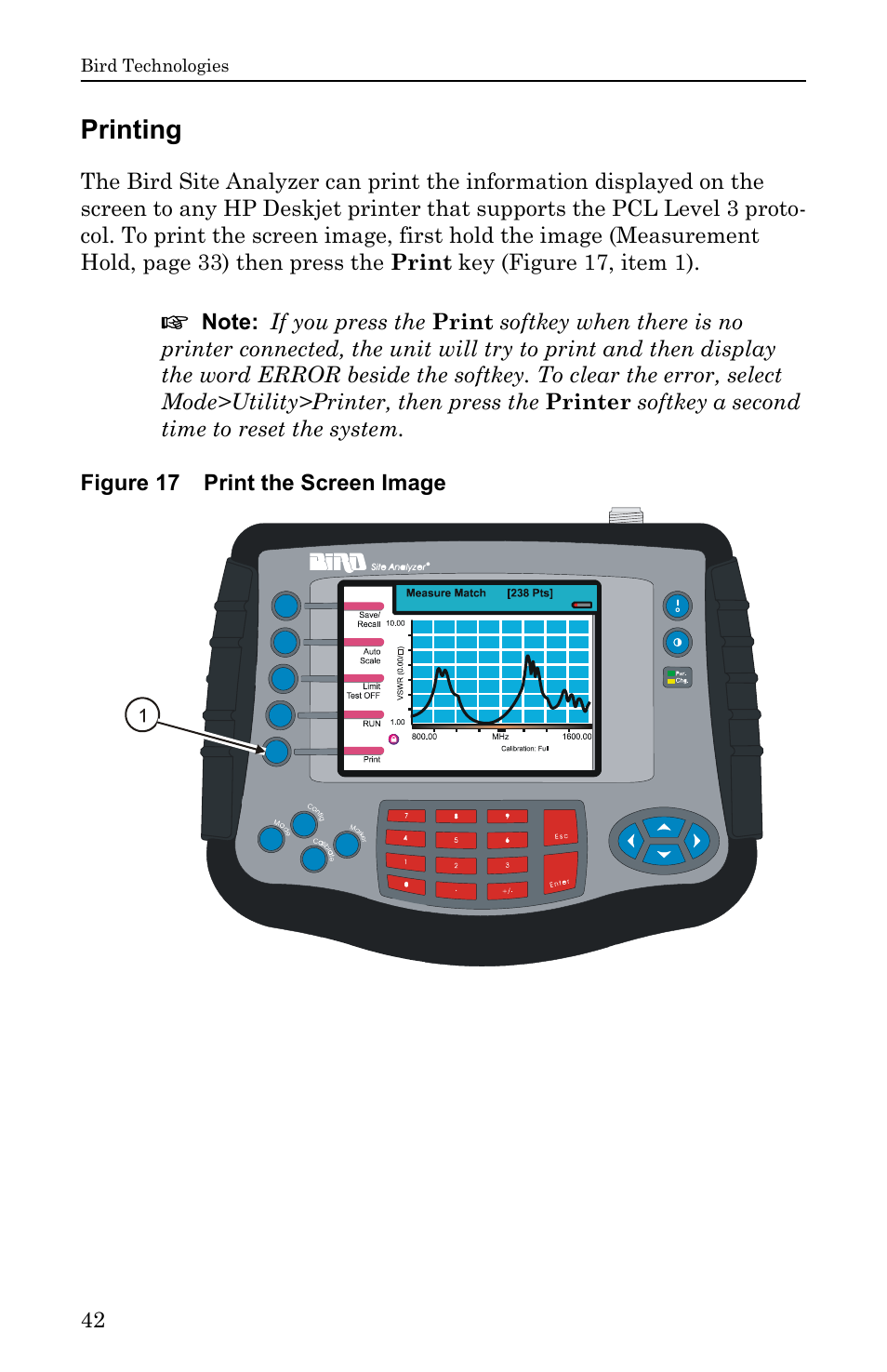 Printing, Figure 17 print the screen image | Bird Technologies SA-6000EX User Manual | Page 58 / 162