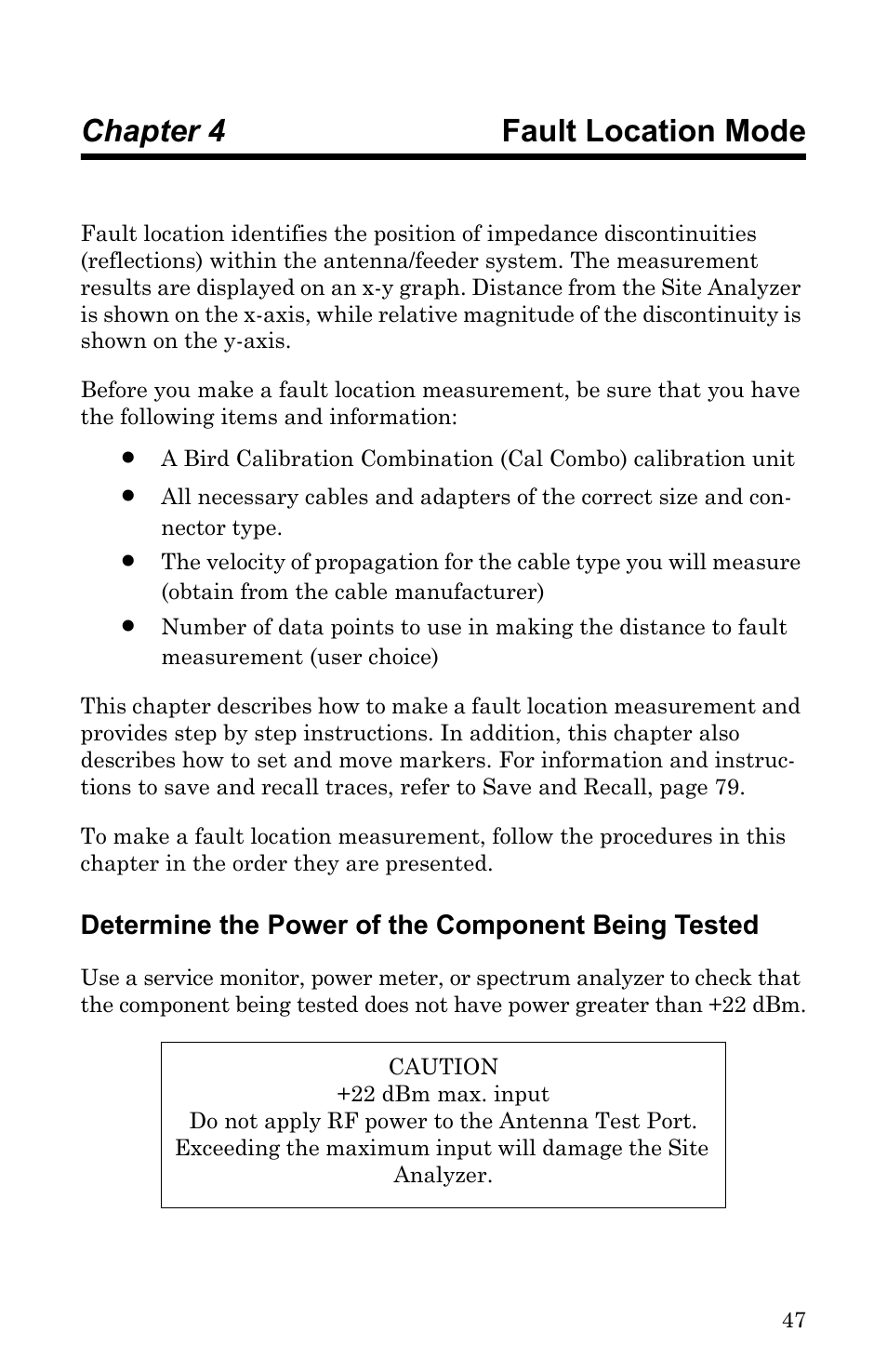 Chapter 4 fault location mode, Determine the power of the component being tested | Bird Technologies SA-6000EX User Manual | Page 63 / 162