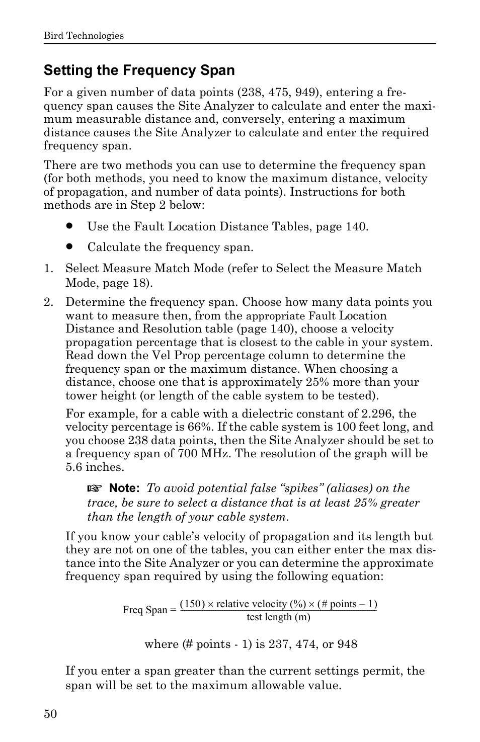 Setting the frequency span | Bird Technologies SA-6000EX User Manual | Page 66 / 162